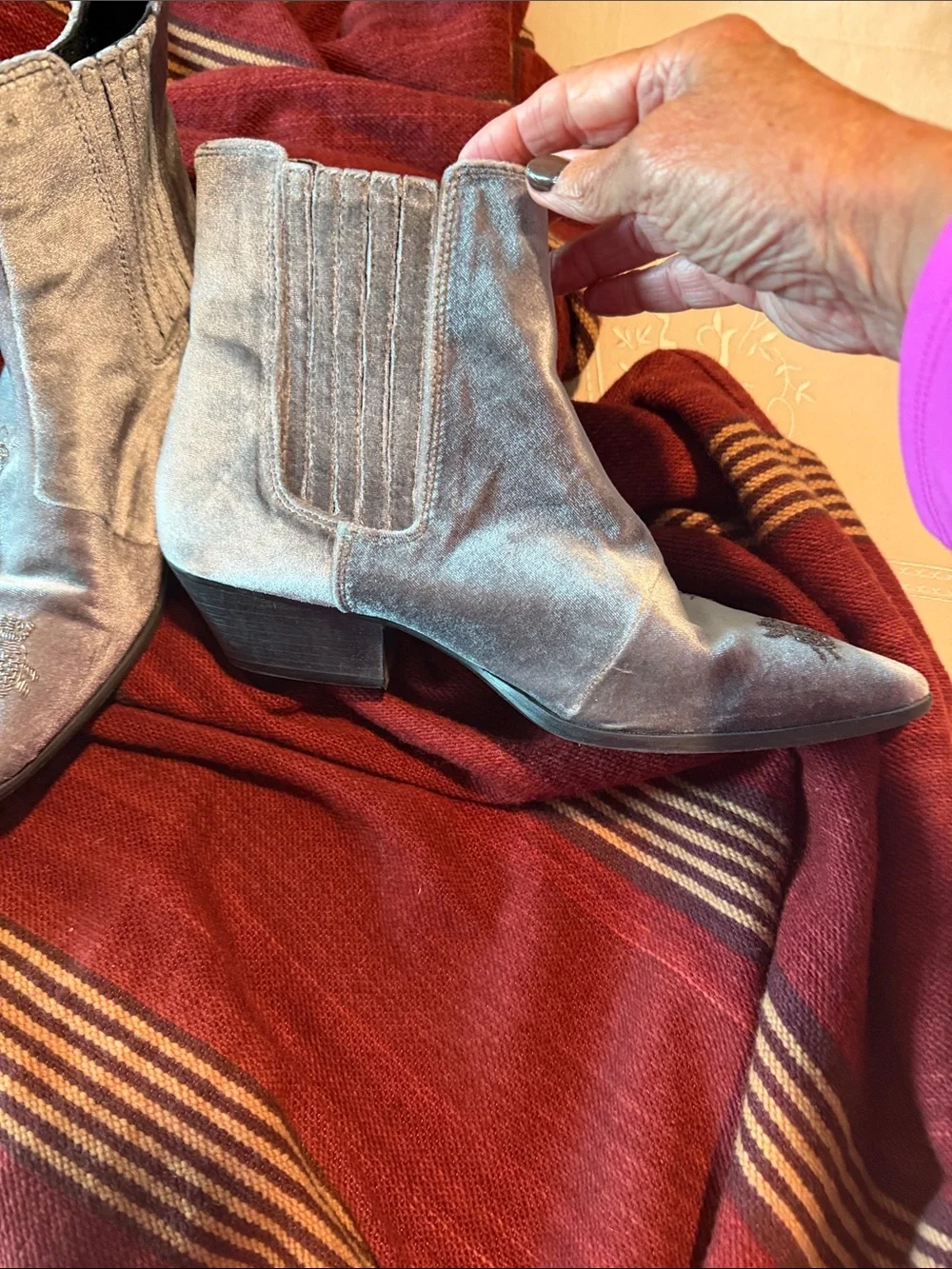 Topshop Silver Velvet Pointed-Toe Ankle Boots